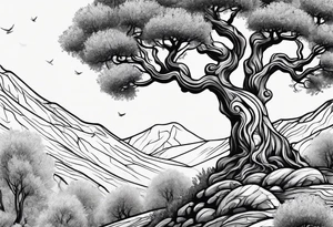 psychedelic olive tree tattoo idea