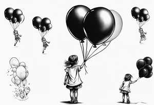 Little girl holding on to balloons and wearing a T-shirt saying ‘dream’ , going up to the sky tattoo idea