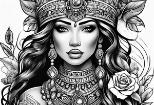 Mayan princess with roses & desert tattoo idea