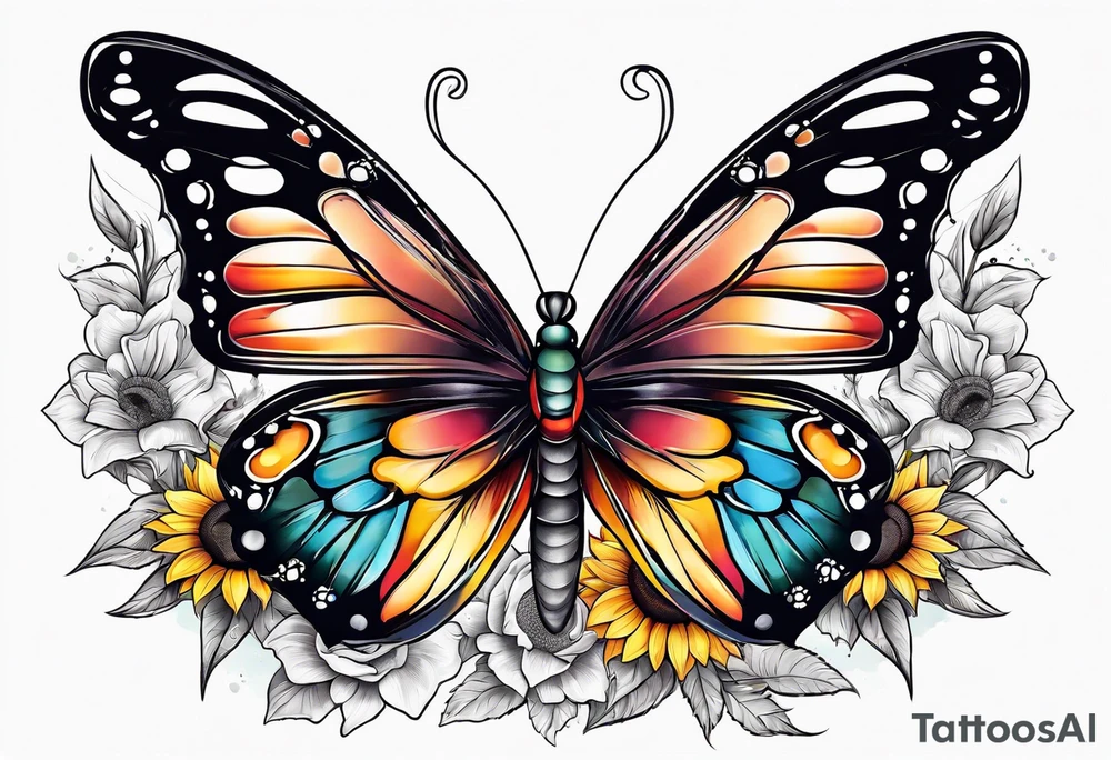 animal butterfly , flower rose, sunflower, tattoo idea