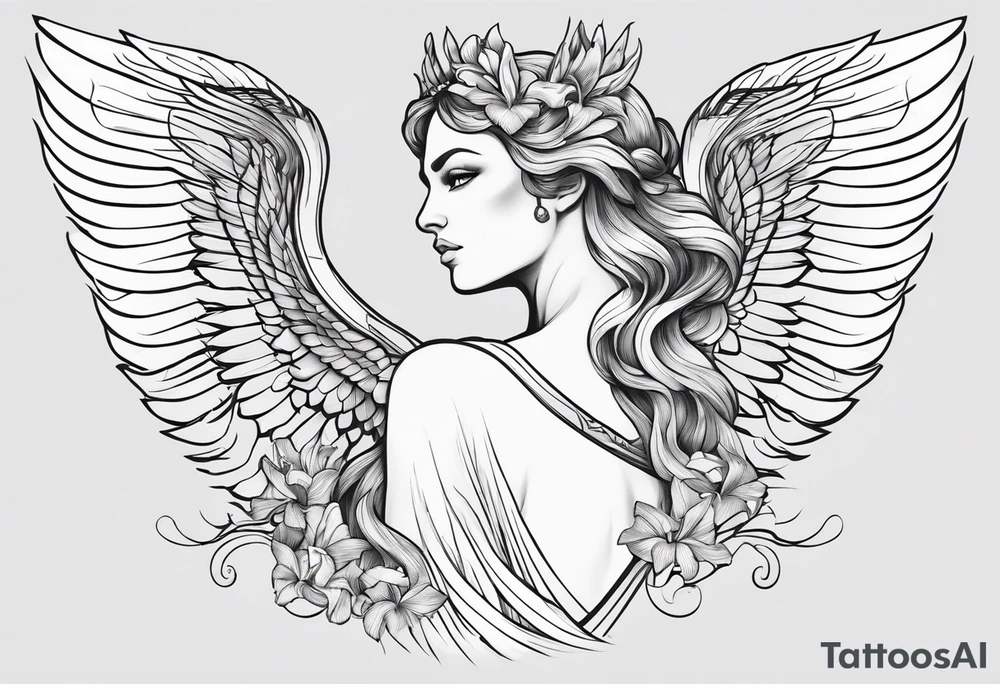 Greek goddess iris with wings coming from her back tattoo idea Greek goddess iris with wings coming from her back tattoo idea