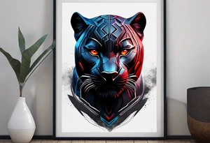 unique black panther tattoo, dynamic pose, showcasing its strength and grace, striking red eyes, intense and captivating elements, artistic flair, blending realism with abstract elements tattoo idea