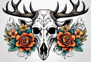 Reindeer skull and flower tattoo idea