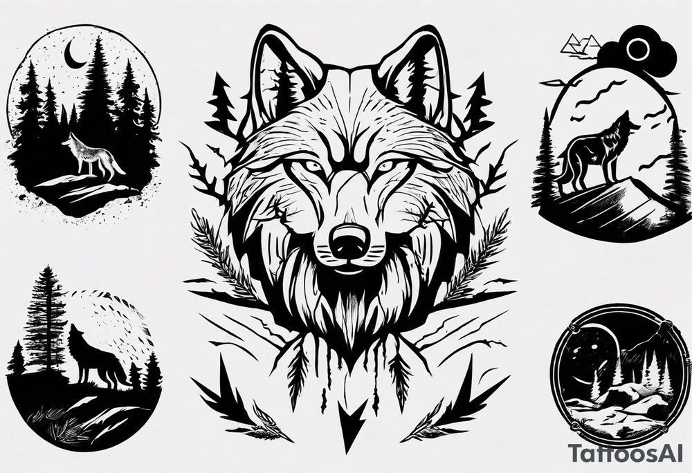thunderstorm over a forest with a wolf howling on drums tattoo idea thunderstorm over a forest with a wolf howling on drums tattoo idea