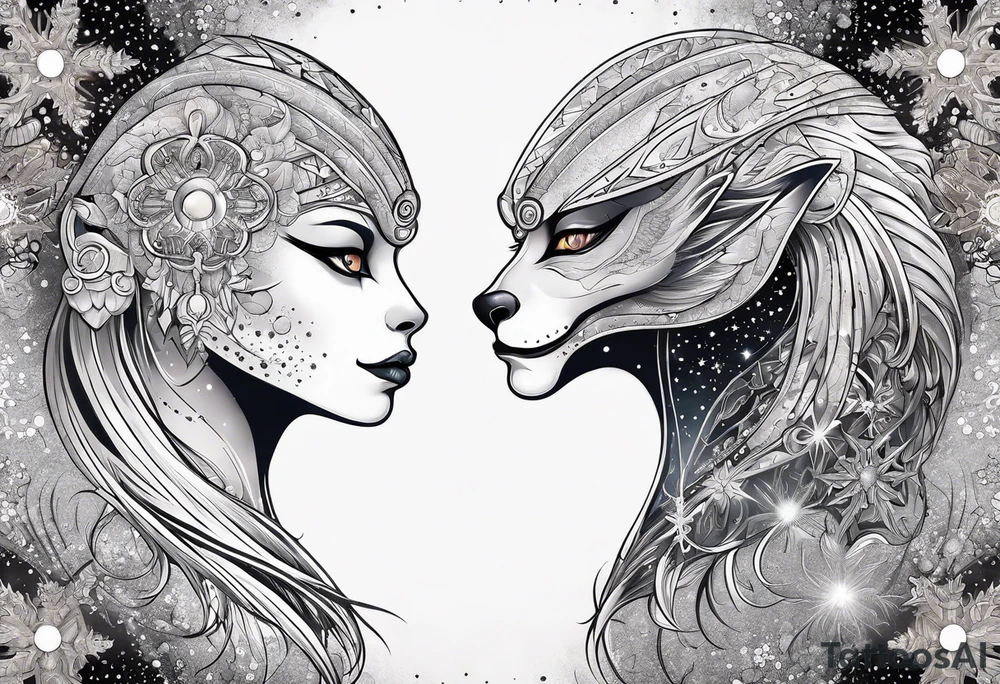 Constellation, animal alien, snowflake tattoo idea