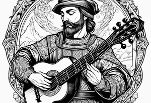 medieval man playing the lute tattoo idea