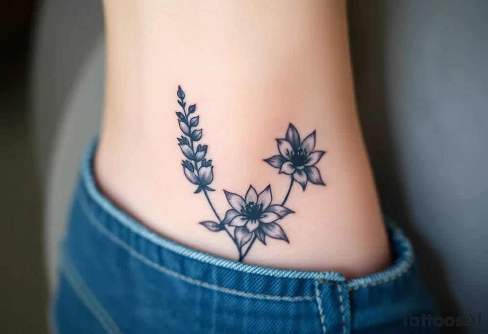 Hexagon Leo larkspurs and water lilies tattoo idea