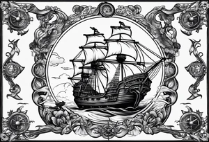 four steering wheels pirate ship tattoo idea