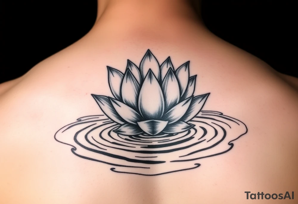 serene lotus flower emerging from sacred waters with ripples tattoo idea