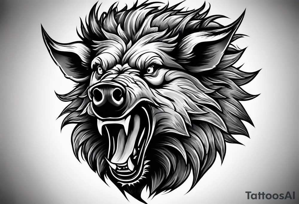 angry boar front tattoo idea