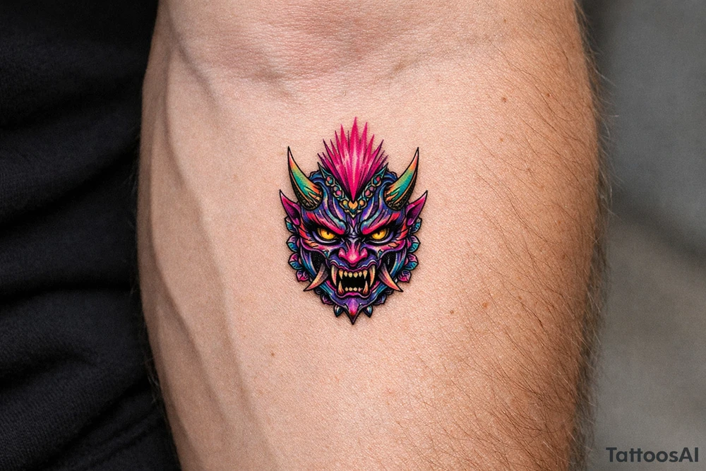 oni mask pink mowhawk tattoo idea