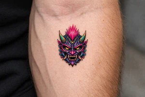 oni mask pink mowhawk tattoo idea