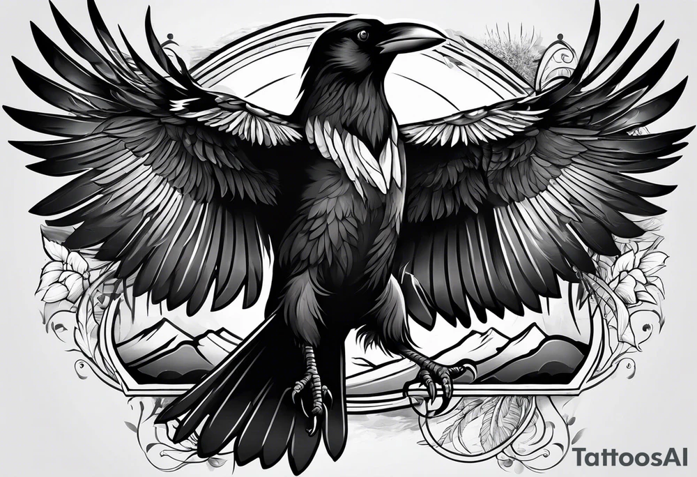 crow with open wings tattoo idea