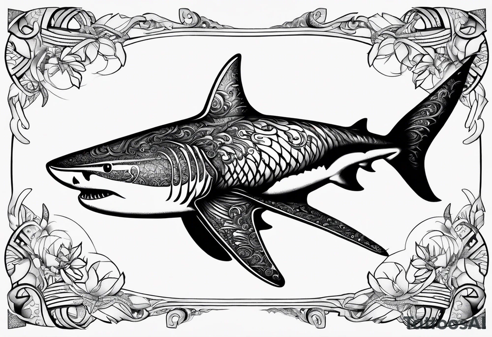 tiger shark with cool texture pattern top view tattoo idea