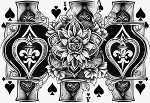 6 aces, overlapping in a row, first two faded and worn aces of hearts and the later ones new and strong tattoo idea