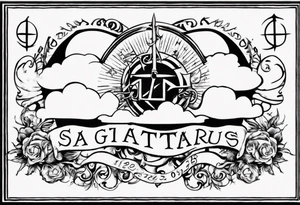 a cloud with the word sagittarius with the date 12.08.05 tattoo idea