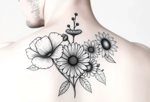 Poppy, chrysanthemum and daisy shoulder tatoo tattoo idea