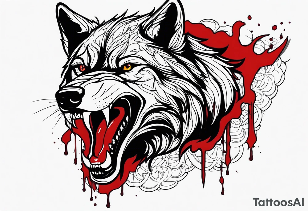 black wolf with blood in mouth tattoo idea