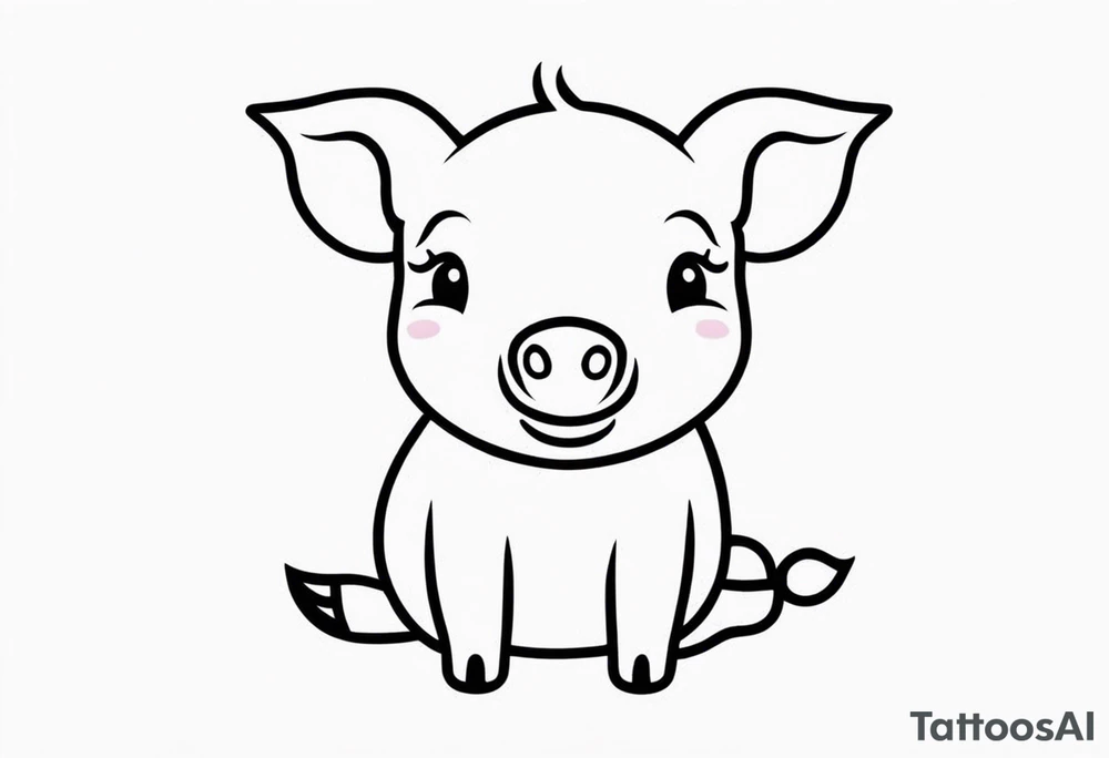 minimalist tattoo of a cute pig or piglet that contains text: "friends. not food" 

only very thin lines. no shading. black and white only tattoo idea