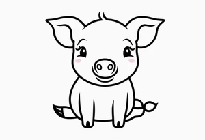 minimalist tattoo of a cute pig or piglet that contains text: "friends. not food" 

only very thin lines. no shading. black and white only tattoo idea