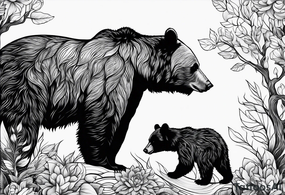 mother bear with cub looking at each other tattoo idea