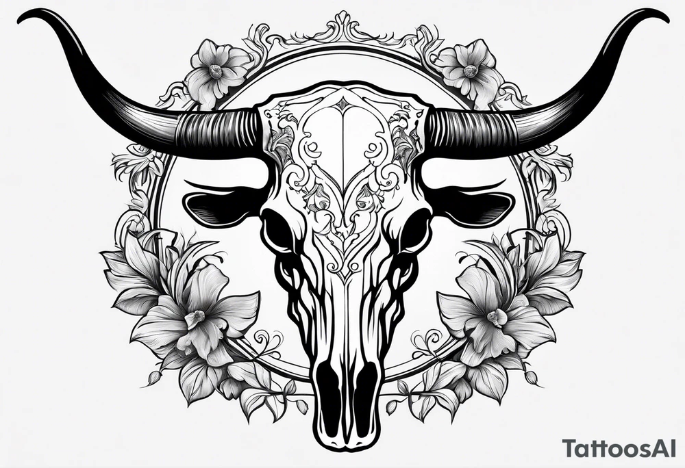 longhorn skull, western tattoo idea