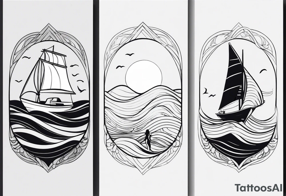 Hula girl on a sailboat with waves tattoo idea
