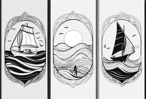 Hula girl on a sailboat with waves tattoo idea