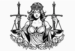 Lady justice with blindfolded eyes, holding a sword in the one hand and a libra in the other tattoo idea