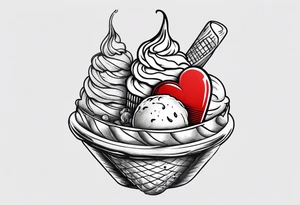 ice cream cone with one round scoop of ice cream and a red heart tattoo idea