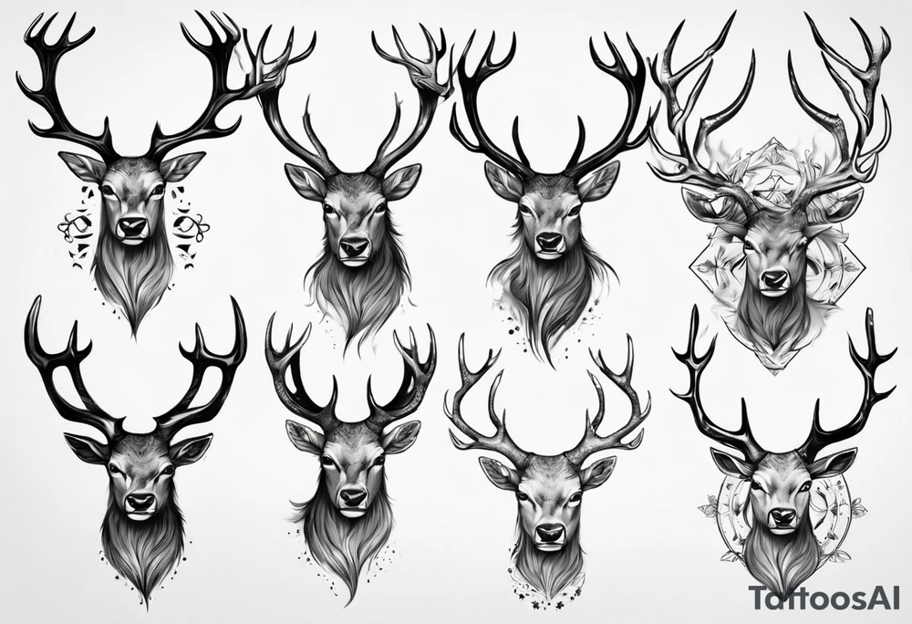 Majestic stag with exaggerated antlers tattoo idea