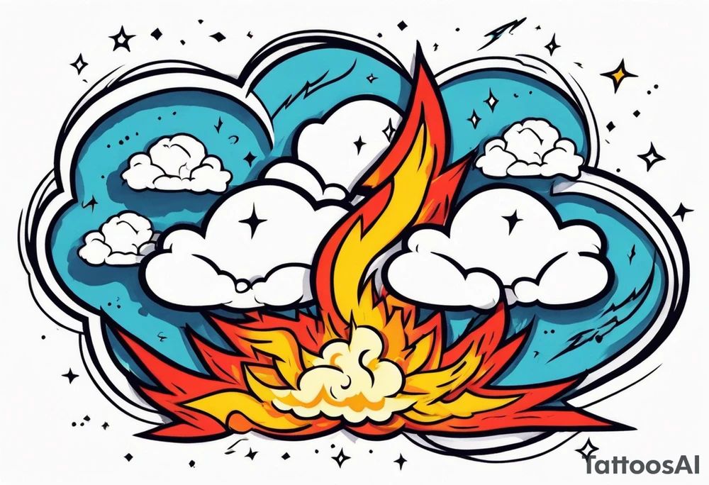 Hardcore clouds with lightning spawned by fire tattoo idea