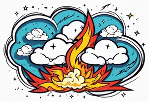 Hardcore clouds with lightning spawned by fire tattoo idea