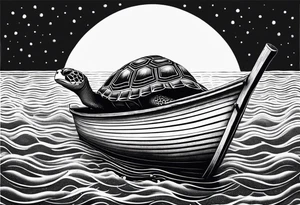 Oval frame inside thai long tail boat water under swiming turtle tattoo idea