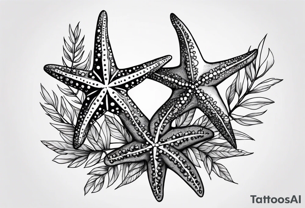 Two Starfish wrapped by olive branch tattoo idea