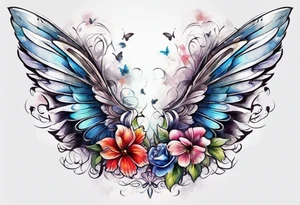 Leg sleeve Angel wing and butterfly tattoo idea