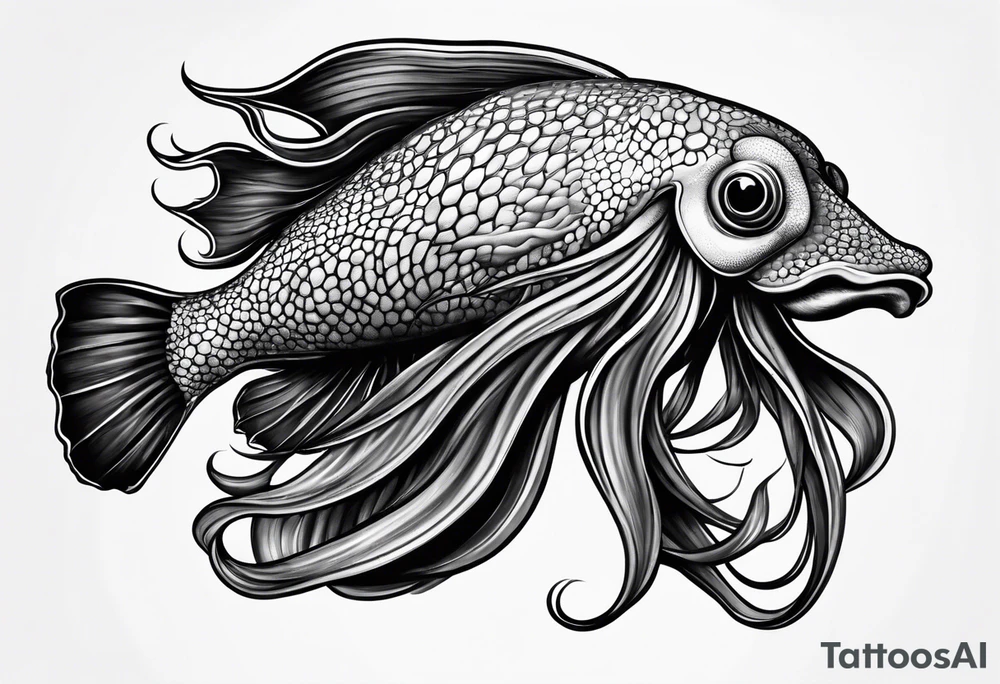 profile cuttlefish with simple shape frame tattoo idea