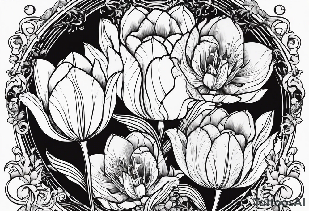 Scorpio and Leo with black and white tulips tattoo idea