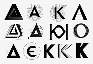 Generate small and minimalistic tattoo that includes the letters: A, K, E, O tattoo idea