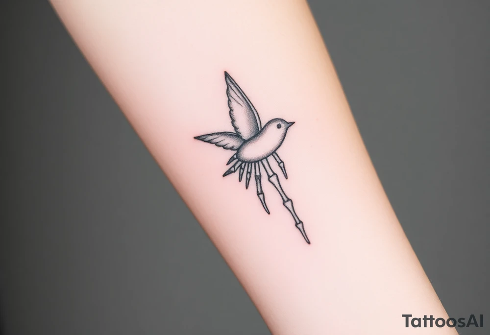 Skeleton hand reaching out of the ocean for a swallow tattoo idea