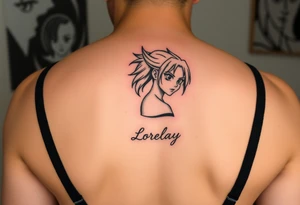 Créame un diseño en miniatura para la parte baja del bíceps de un personaje principal chica 
de dragón Ball z con el nombre de lorelay escrito por debajo del diseño tattoo idea