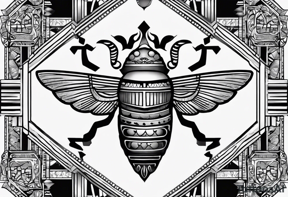 Écriture égyptienne avec un scarabée au milieu tattoo idea