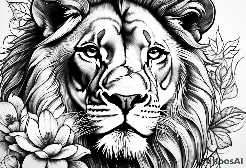 Lion with flowers tattoo idea