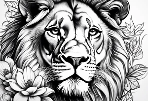 Lion with flowers tattoo idea