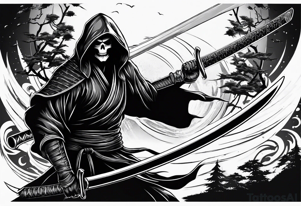 katana with grim reaper tattoo idea