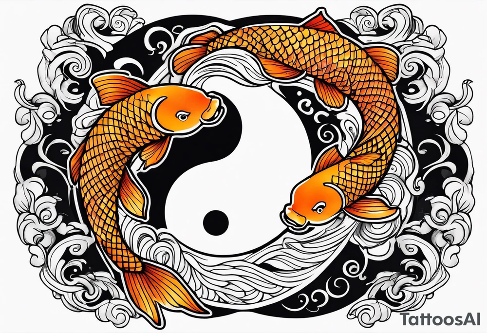 powerful majestic ying Yang symbol adorned in koi fish tattoo idea