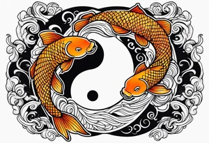 powerful majestic ying Yang symbol adorned in koi fish tattoo idea