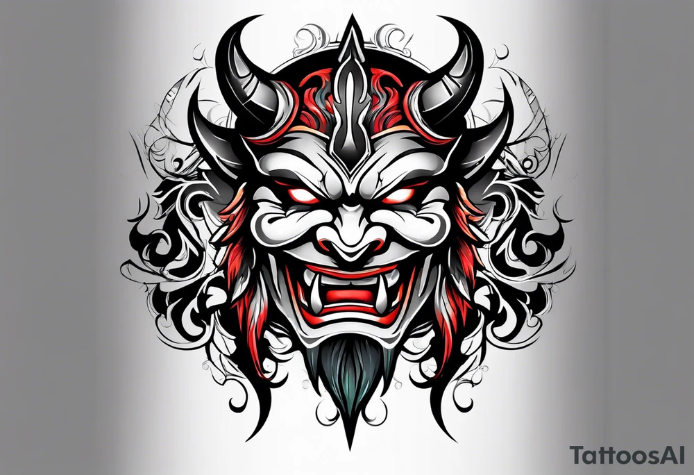 Protection against evil Oni mask tattoo idea