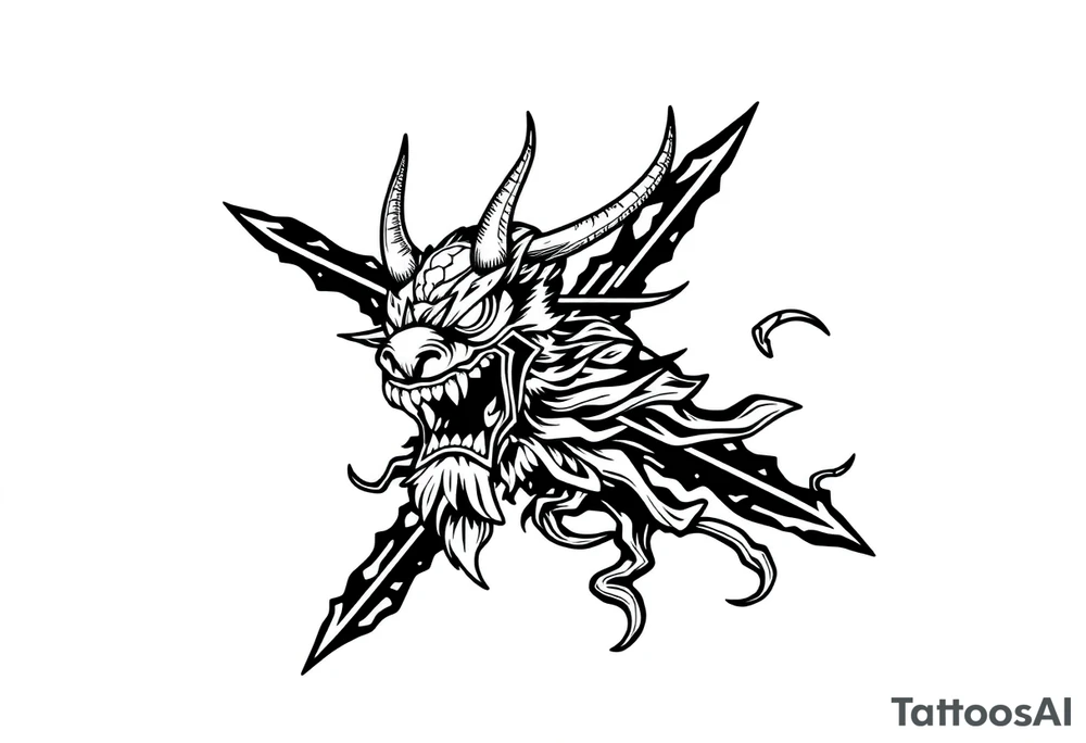 Abstract asterisk with a Japanese folklore demon tattoo idea