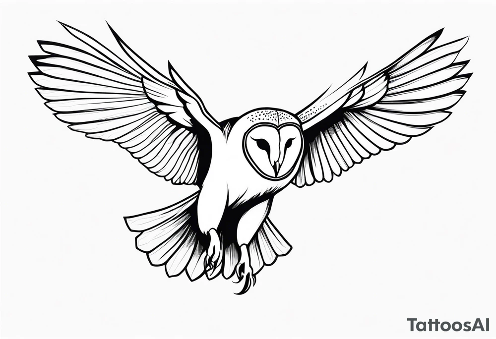 barn owl descending on prey very few lines abstract tattoo idea